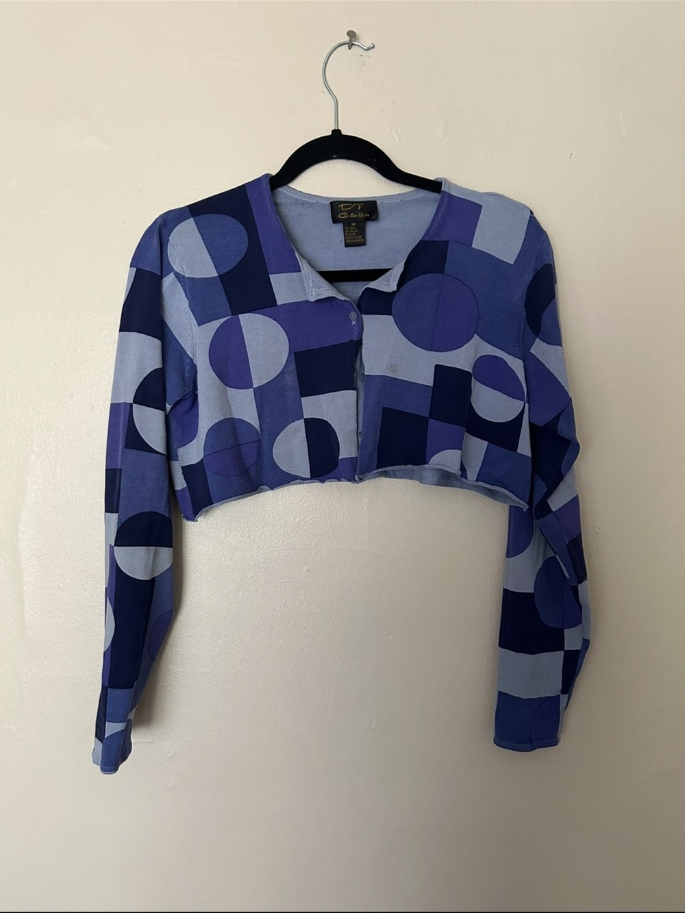 DT Collection Blue and Purple Geometric Crop Cardigan